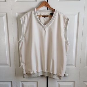 Edge Mens Cream V-Neck Windbreaker Golf Vest Size XL Pockets Sporty Casual